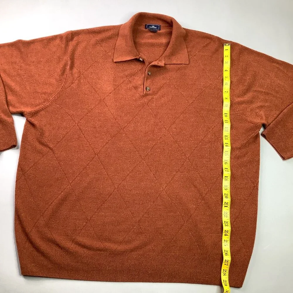 Dockers 3XL Rust Orange Acrylic Sweater With Diamond Pattern & Buttoned Collar - Picture 2 of 7